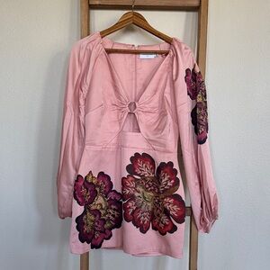 Anthropologie Blush Pink Mini Dress with Floral Motif